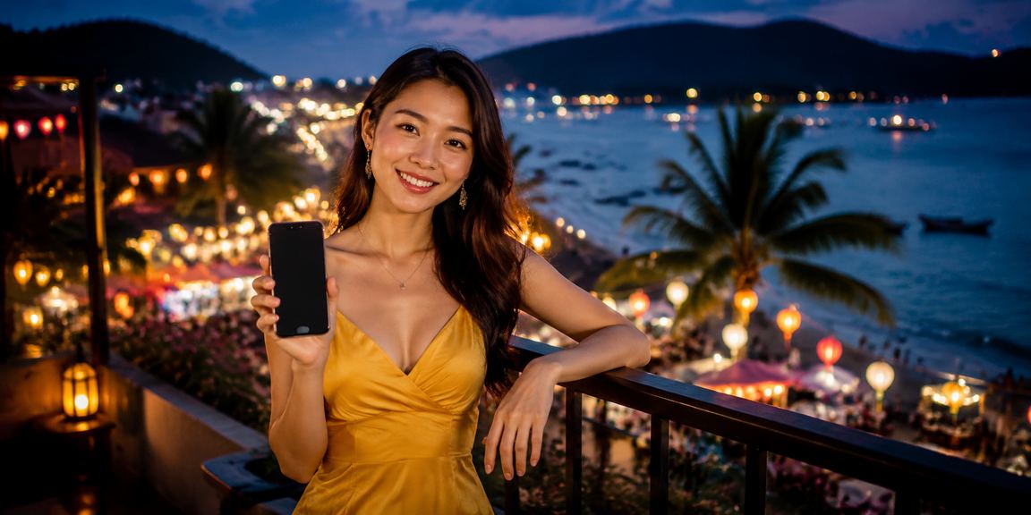 Người dùng trải nghiệm mobile casino tại chợ đêm Phú Quốc